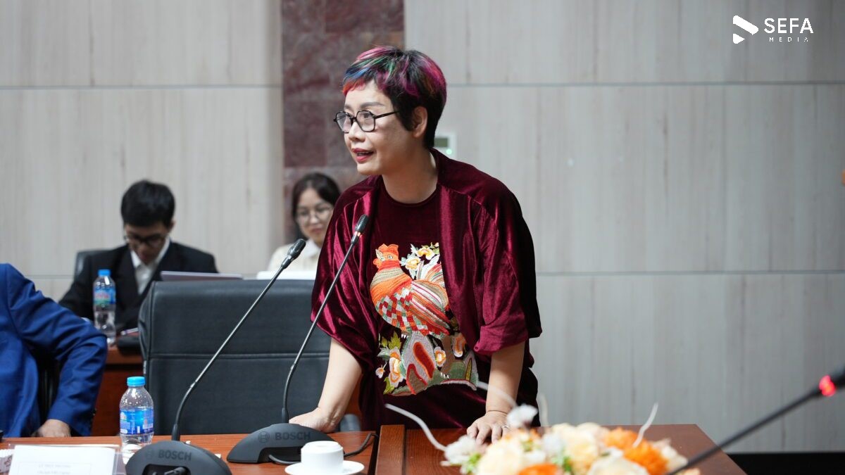 Bà Lê Thục Phương phát biểu tại sự kiện Ứng dụng cơ chế vốn trong doanh nghiệp khởi nghiệp